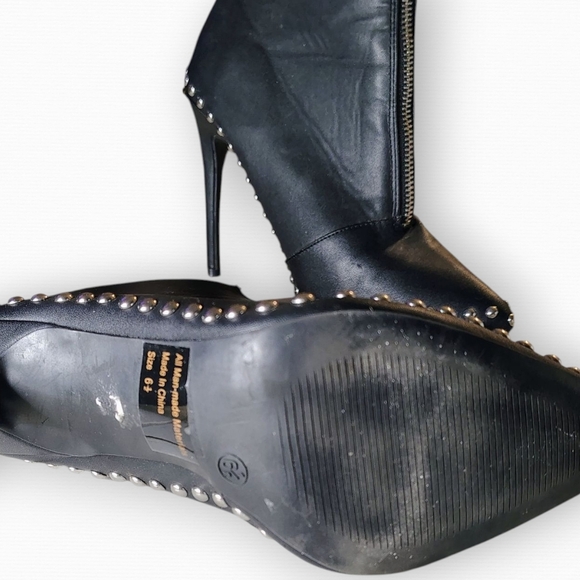 Wild Diva Black Heeled Boots with Edgy Studs - Picture 5 of 7